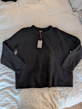 Quince 100% Mongolian Cashmere Fisherman Crew Black 3X NWT